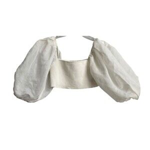 Zara White‎ Cropped Puff Sleeve Boho Summer Boho Top Size Medium